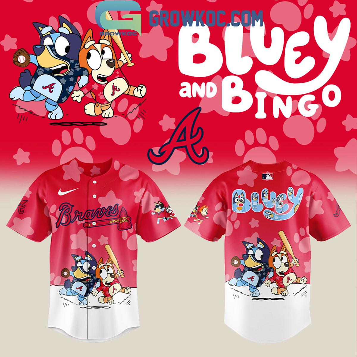 Atlanta Braves x Bluey and Bingo Baseball Jersey Unisex T-shirt, Sweatshirt, Hoodie, Long Sleeve Tee - T-Shirt, Sweatshirt, Hoodie