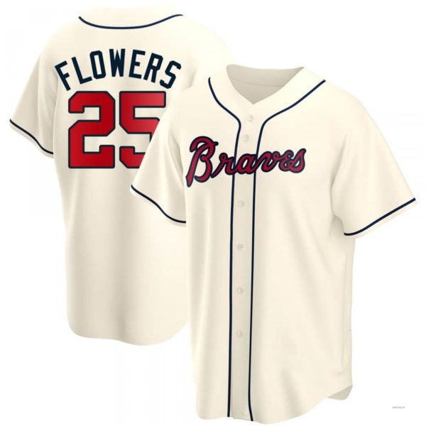 Atlanta Braves #25 Tyler Flowers Cream Alternate Jersey Stitches Baseball Jerseys baseball jersey product view 1