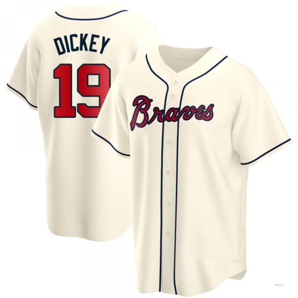 Atlanta Braves #19 R.A. Dickey Cream Alternate Jersey Stitches Baseball Jerseys baseball jersey product view 1
