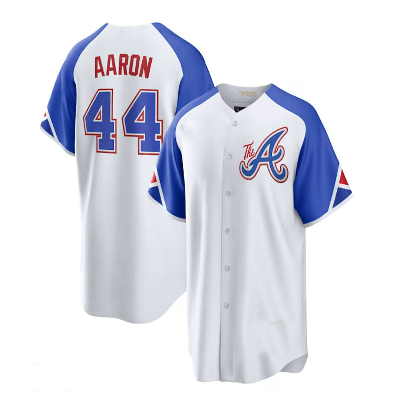 Atlanta Braves #44 Hank Aaron White 2023 City Connect Replica Player Jersey Stitches Baseball Jerseys baseball jersey product view 1