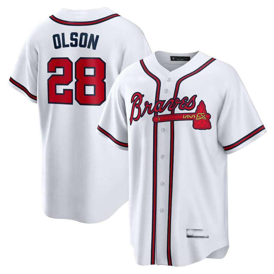 Atlanta Braves #28 Matt Olson White Home Replica Player Jersey Stitches Baseball Jerseys baseball jersey product view 1