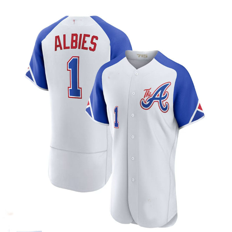 Atlanta Braves #1 Ozzie Albies White 2023 City Connect Authentic Player Jersey Stitches Baseball Jerseys baseball jersey product view 1