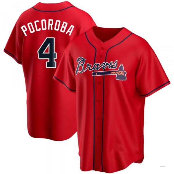 Atlanta Braves #4 Biff Pocoroba Red Alternate Jersey Stitches Baseball Jerseys baseball jersey product view 1