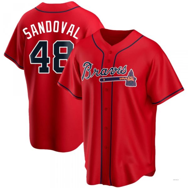 Atlanta Braves #48 Pablo Sandoval Red Alternate Jersey Stitches Baseball Jerseys baseball jersey product view 1