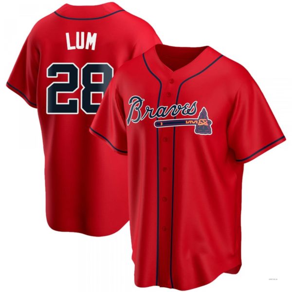 Atlanta Braves #28 Mike Lum Red Alternate Jersey Stitches Baseball Jerseys baseball jersey product view 1