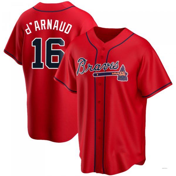 Atlanta Braves #16 Travis d¡¯Arnaud Red Alternate Jersey Stitches Baseball Jerseys baseball jersey product view 1
