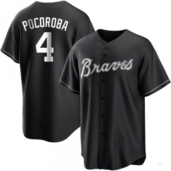 Atlanta Braves #4 Biff Pocoroba White Black Jersey Stitches Baseball Jerseys baseball jersey product view 1