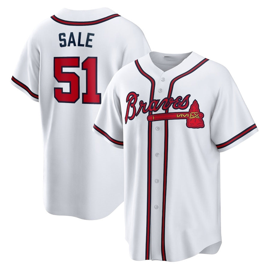Atlanta Braves #51 Chris Sale Home Replica Jersey - White Baseball Jerseys baseball jersey product view 1