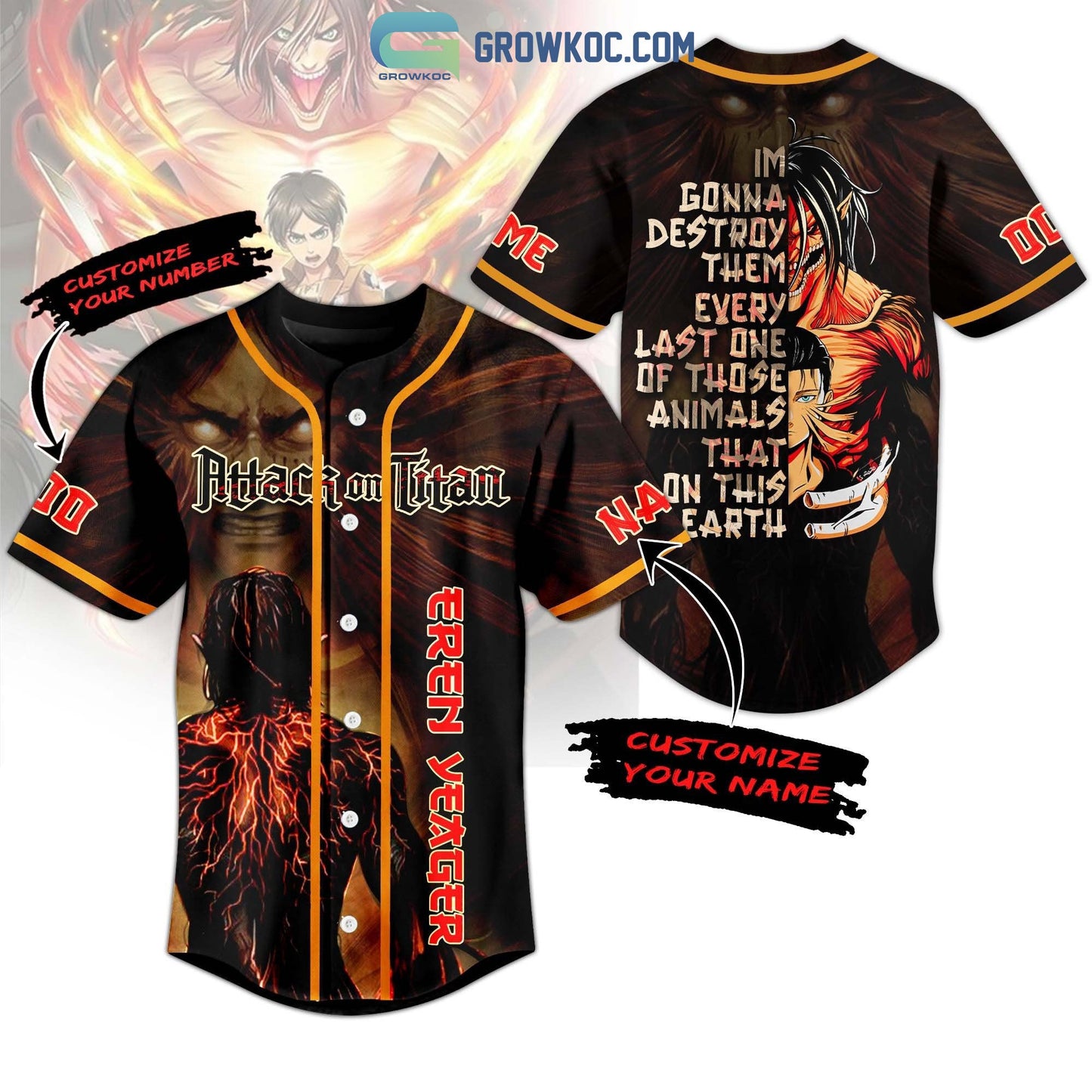 Attack On Titan Eren Yeager Personalized Baseball Jersey Unisex T-shirt, Sweatshirt, Hoodie, Long Sleeve Tee - T-Shirt, Sweatshirt, Hoodie
