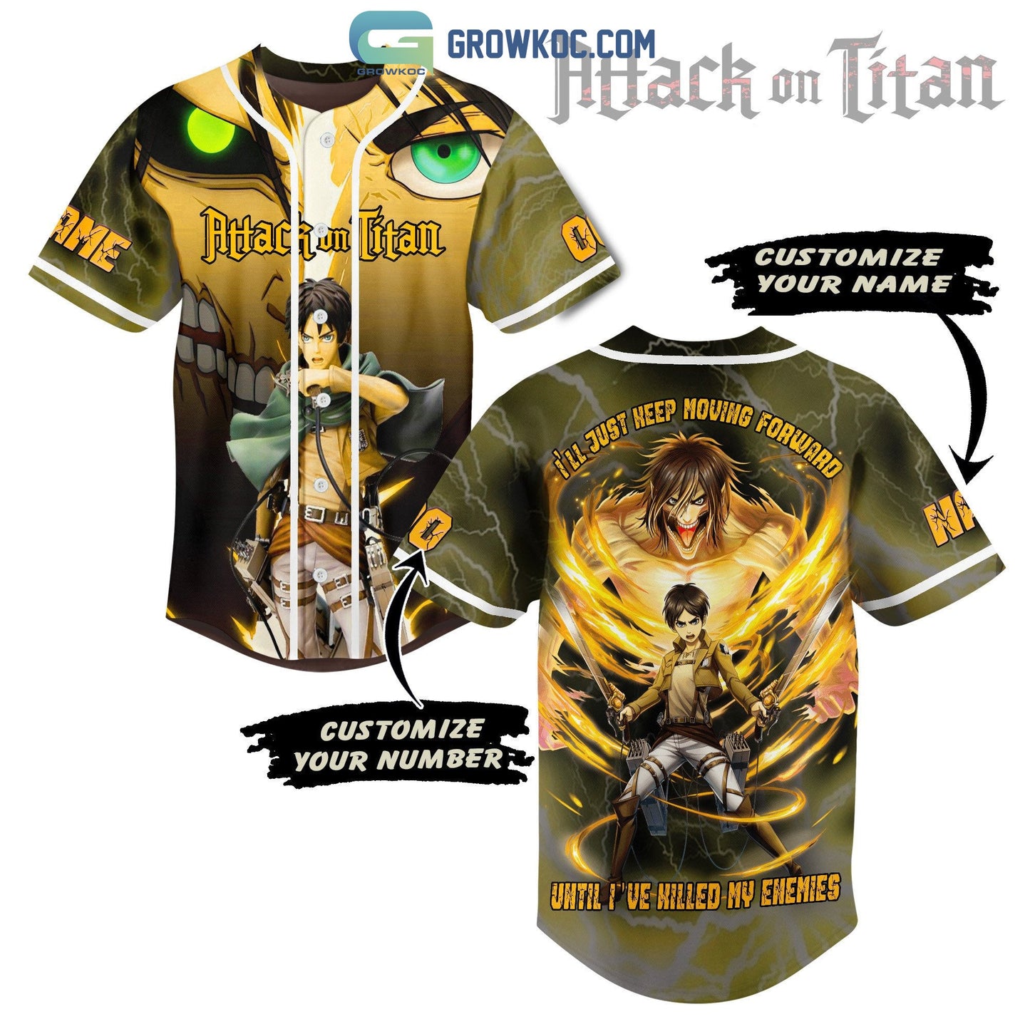 Attack On Titan Ill Just Keep Moving Forward Until Ive Killed My Enemies Personalized Baseball Jersey - T-Shirt, Sweatshirt, Hoodie
