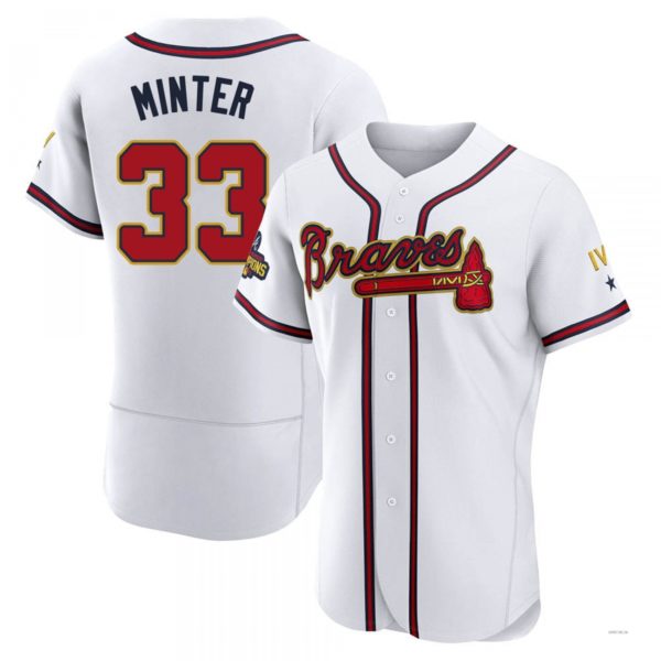 Atlanta Braves #33 A.J. Minter Gold White 2022 Program Jersey Stitches Baseball Jerseys baseball jersey product view 1