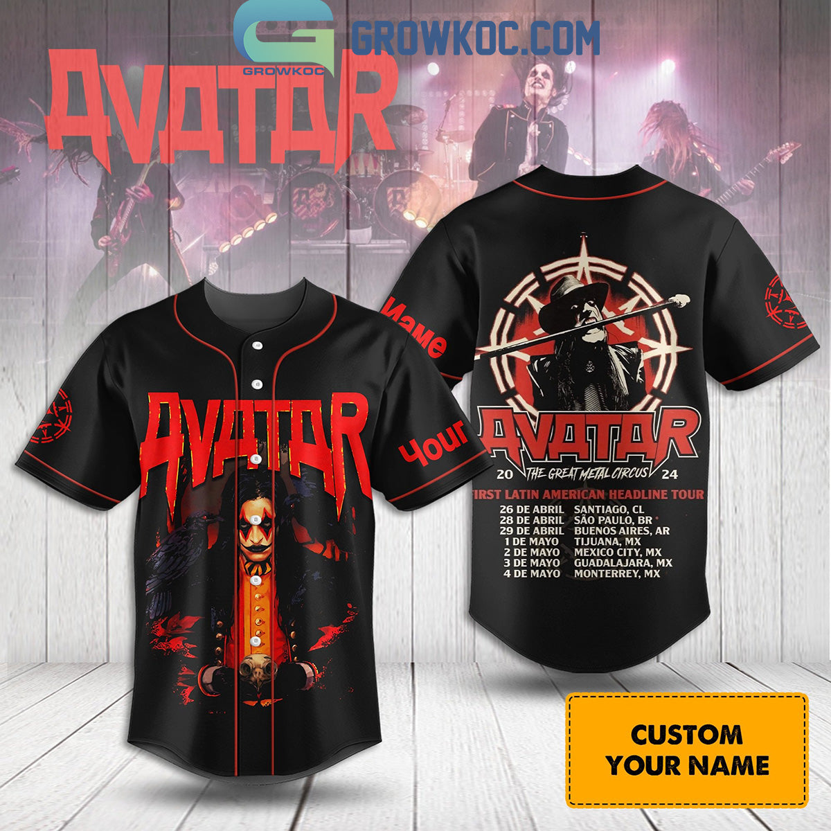 Avatar The Great Metal Circus 2024 Tour Personalized Baseball Jersey Unisex T-shirt, Sweatshirt, Hoodie, Long Sleeve Tee - T-Shirt, Sweatshirt, Hoodie