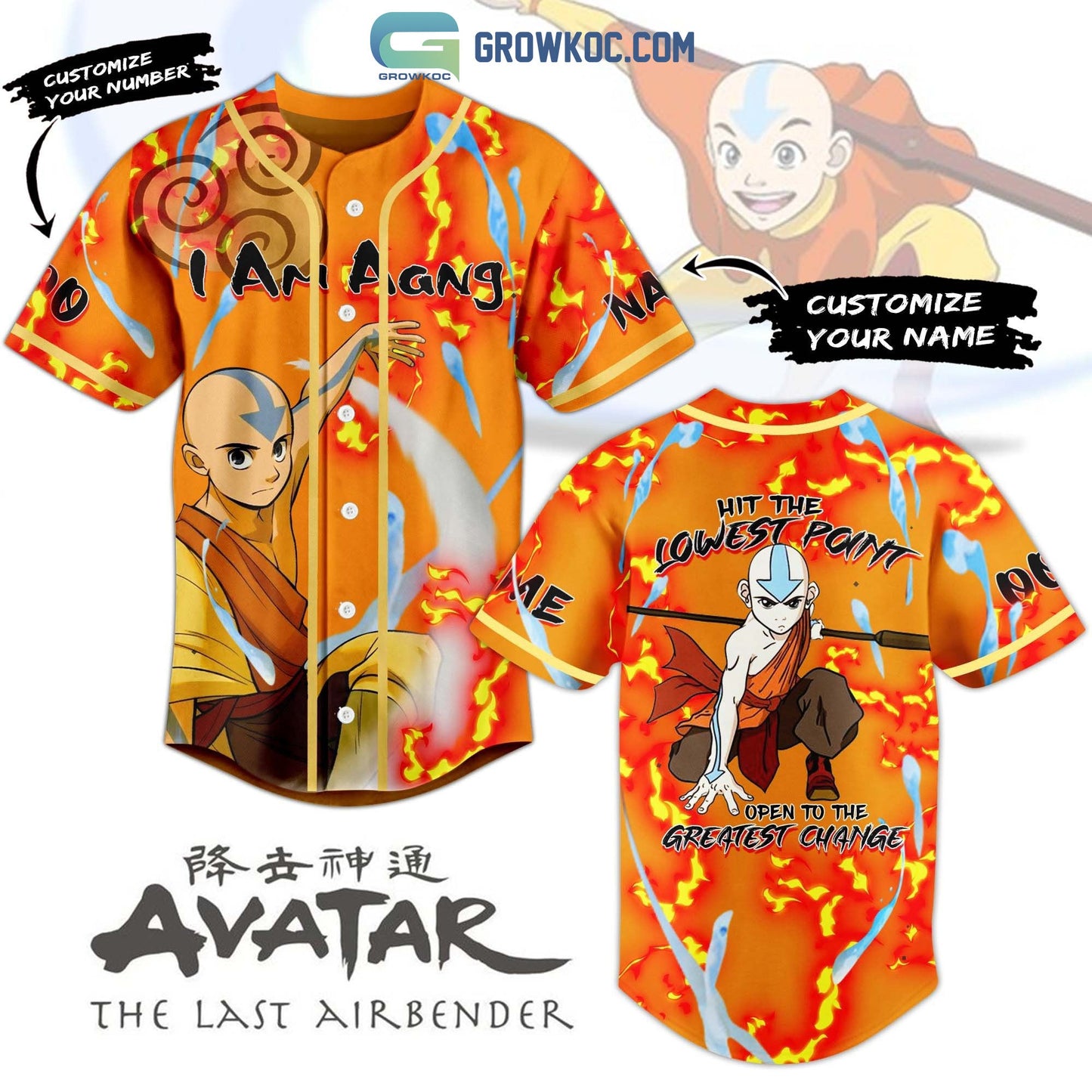 Avatar The Last Airbender I Am Aang Personalized Baseball Jersey Unisex T-shirt, Sweatshirt, Hoodie, Long Sleeve Tee - T-Shirt, Sweatshirt, Hoodie