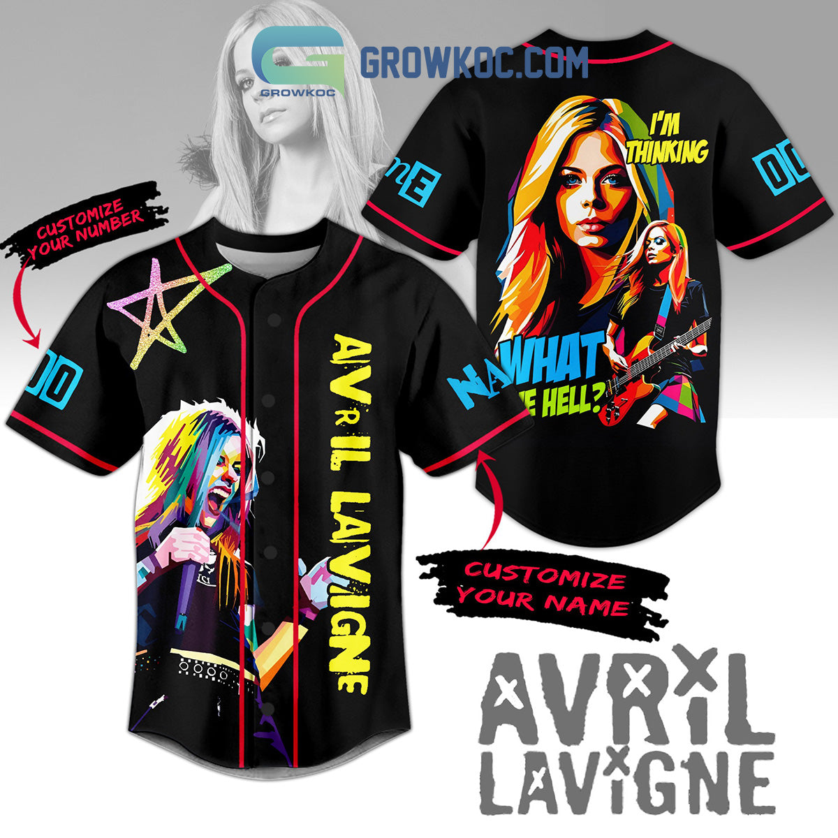 Avril Lavigne Im Thinking What The Hell Personalized Baseball Jersey Unisex T-shirt, Sweatshirt, Hoodie, Long Sleeve Tee - T-Shirt, Sweatshirt, Hoodie