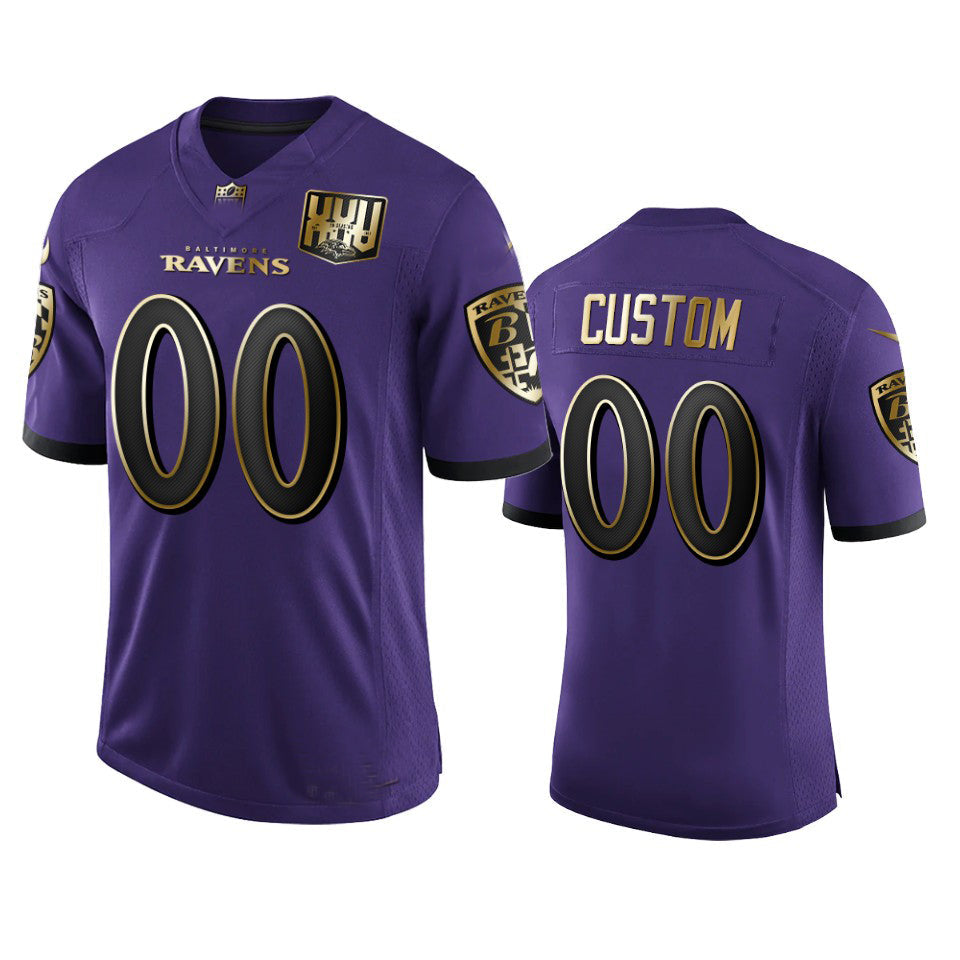 Custom B.Ravens Purple Team 25th Season Golden Limited Jersey Stitched American Football Jerseys football jersey product view 1
