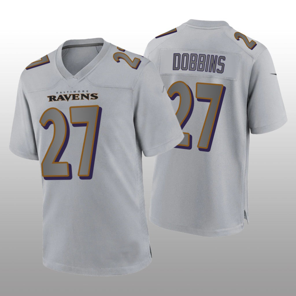 B.Ravens #27 J.K. Dobbins Gray Atmosphere Game Jersey Stitched American Football Jerseys football jersey product view 1