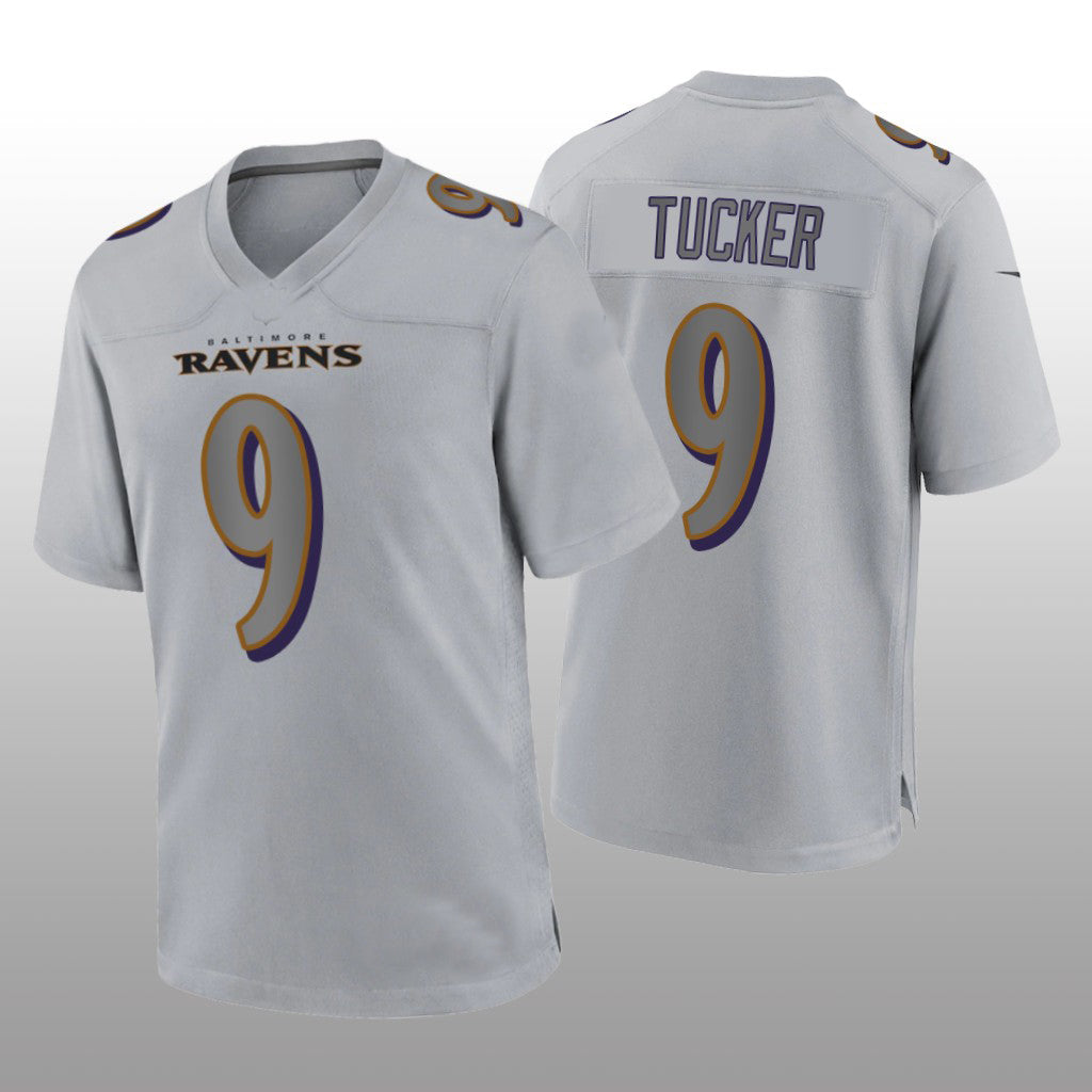 B.Ravens #9 Justin Tucker Gray Atmosphere Game Jersey Stitched American Football Jerseys football jersey product view 1