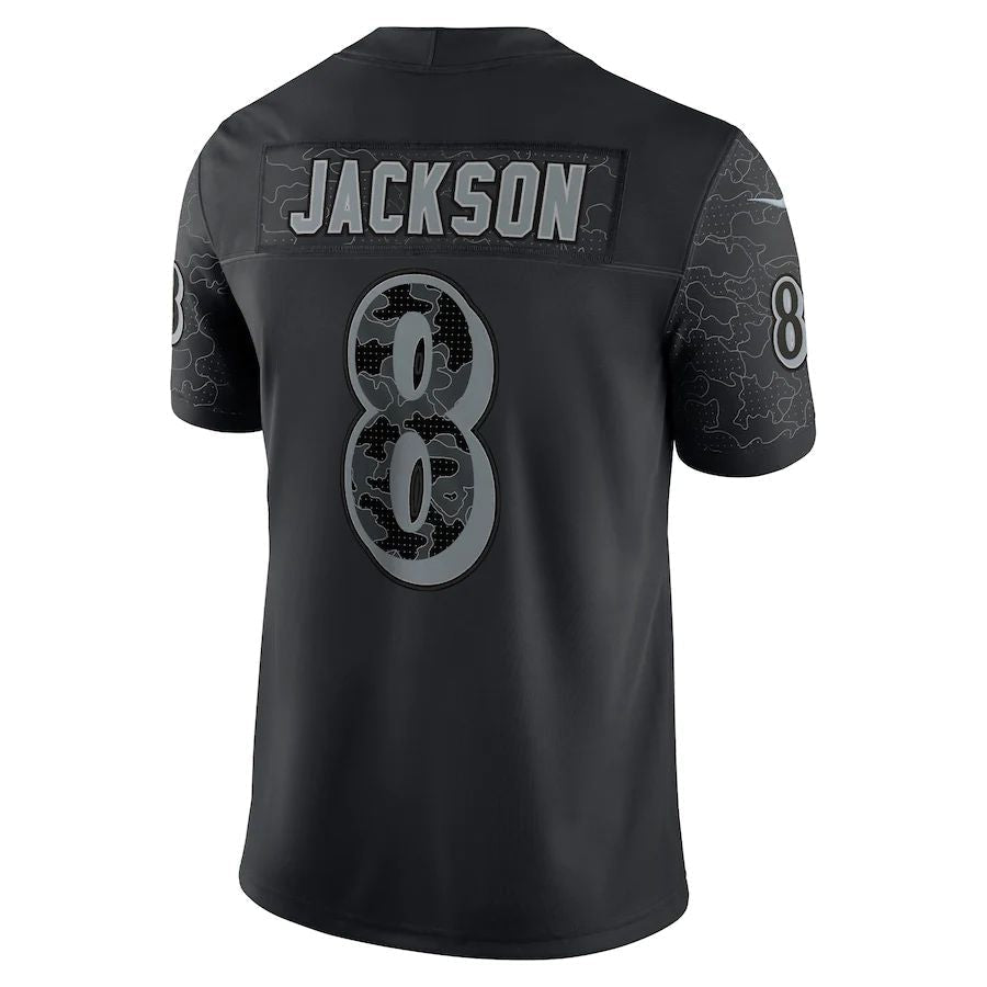 B.Ravens #8 Lamar Jackson Black RFLCTV Limited Jersey Stitched American Football Jerseys football jersey product view 1