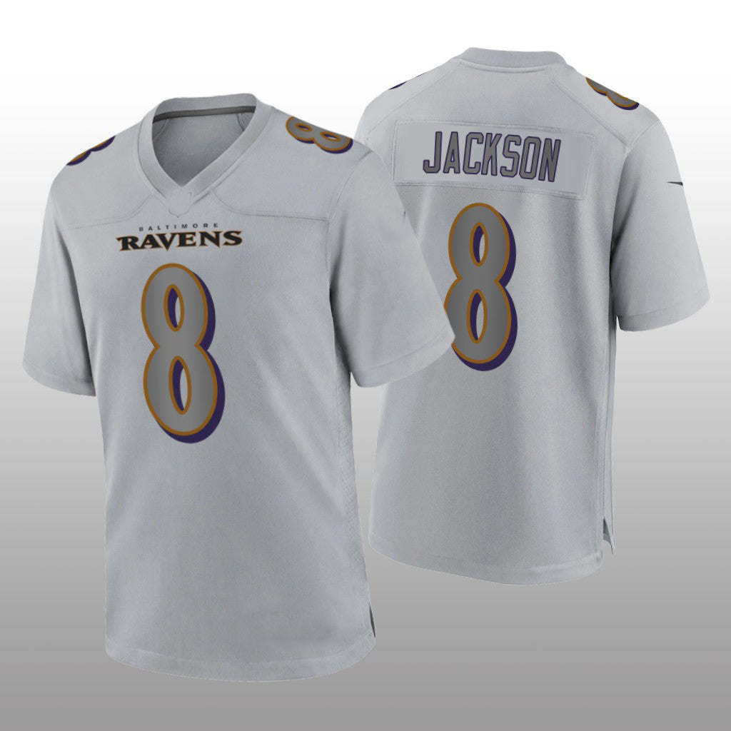 B.Ravens #8 Lamar Jackson Gray Atmosphere Game Jersey Stitched American Football Jerseys football jersey product view 1