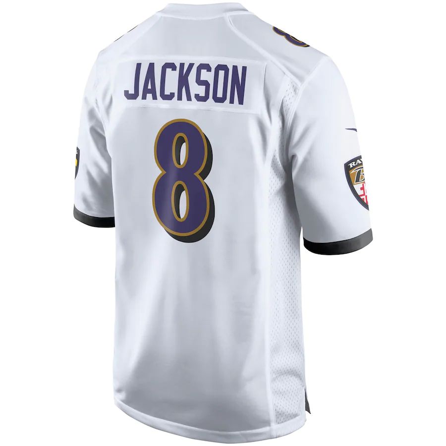 B.Ravens #8 Lamar Jackson White Player Game Jersey Stitched American Football Jerseys football jersey product view 1
