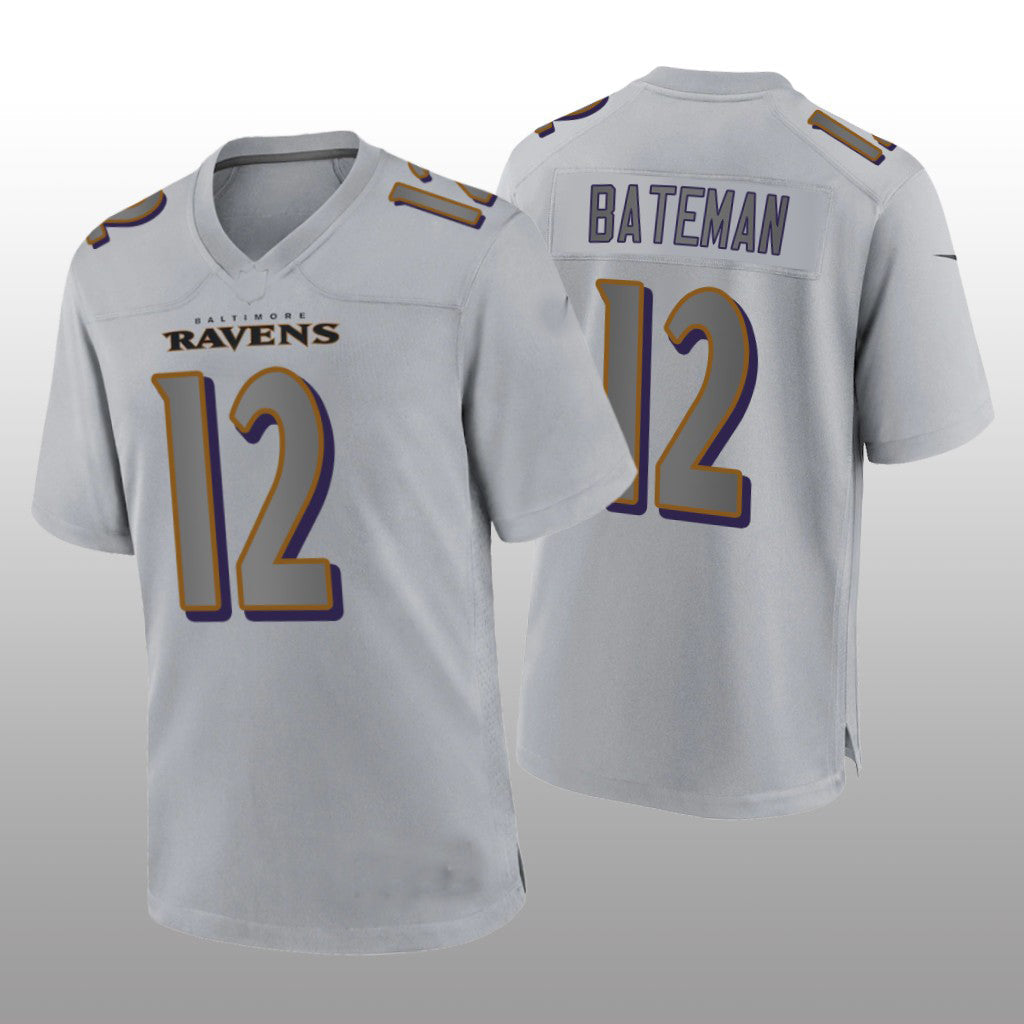 B.Ravens #12 Rashod Bateman Gray Atmosphere Game Jersey Stitched American Football Jerseys football jersey product view 1