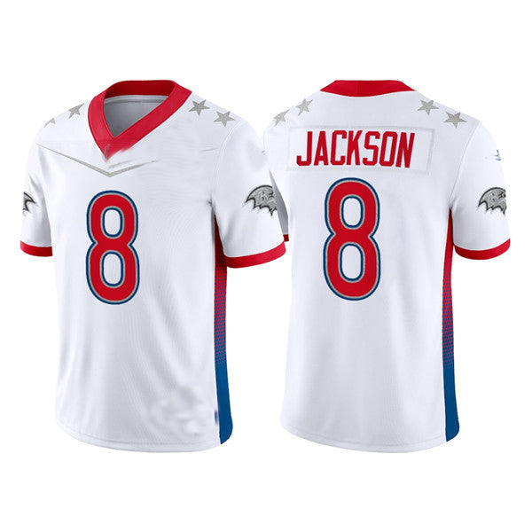 B.Ravens #8 Lamar Jackson 2022 White Pro Bowl Stitched Jersey American Football Jerseys football jersey product view 1