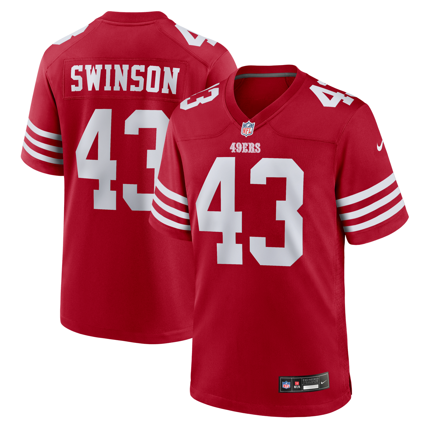San Francisco 49ers Messiah Swinson Scarlet Team Game Jersey football jersey product view 1