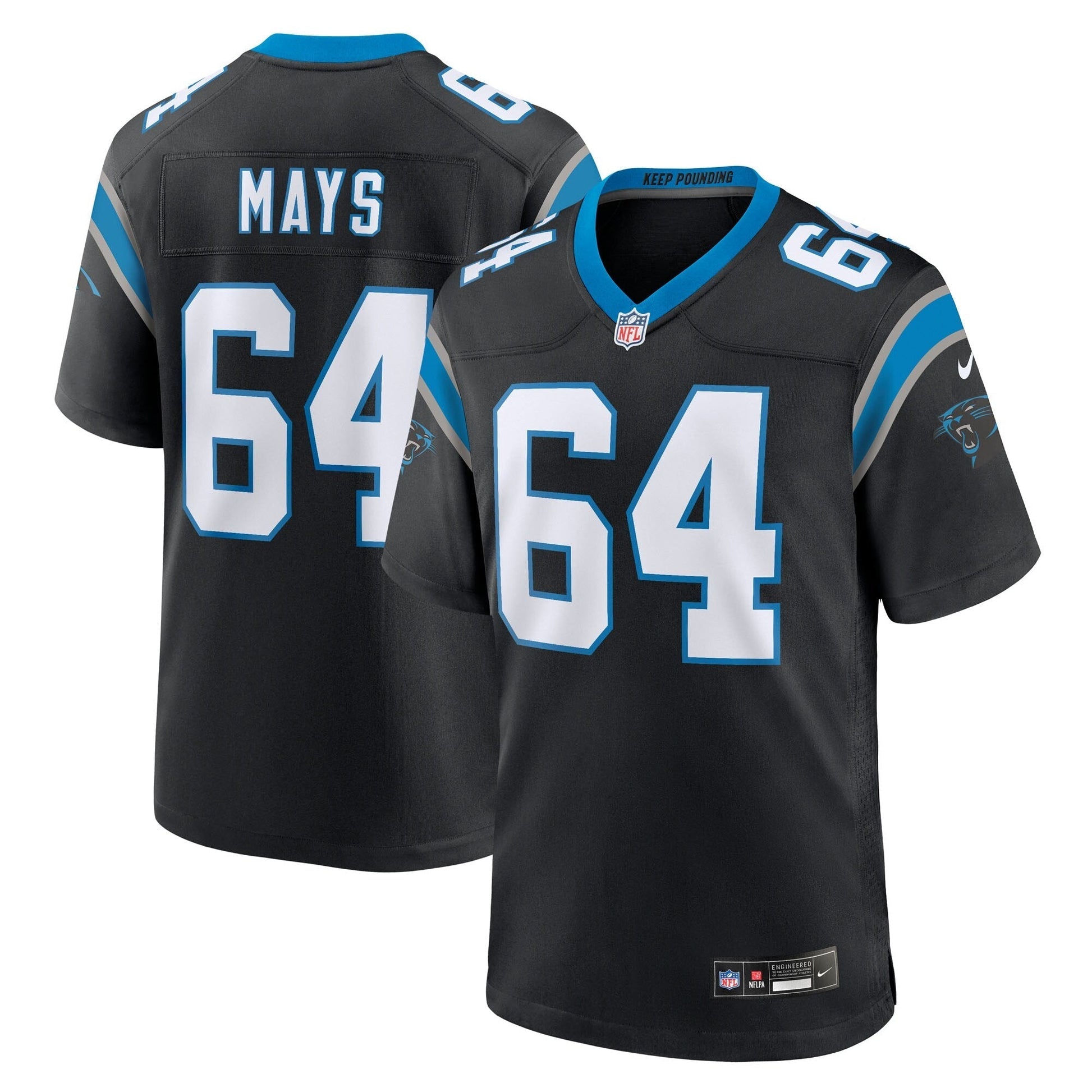 Carolina Panthers Cade Mays Black Team Game Jersey football jersey product view 1