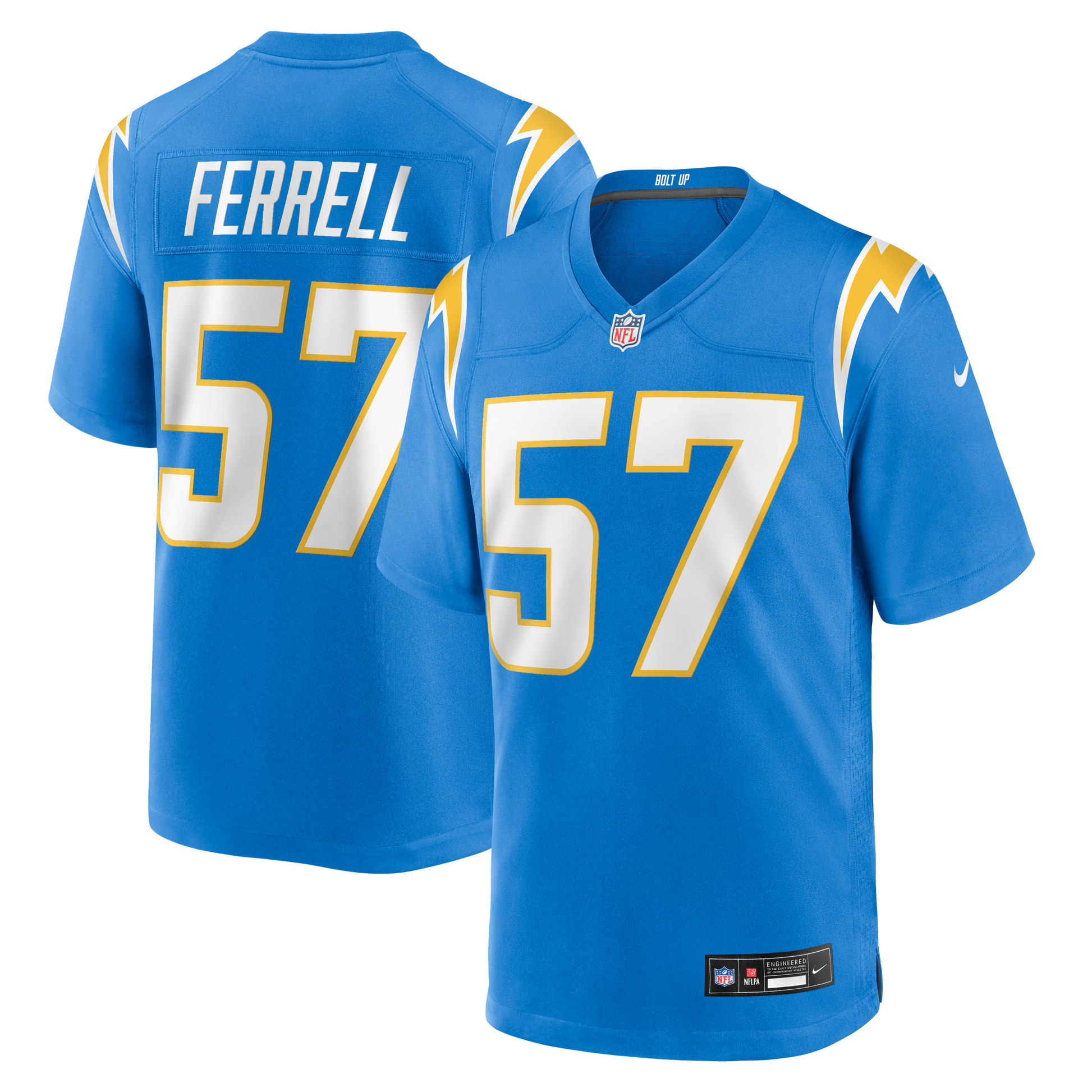 Los Angeles Chargers Clelin Ferrell Powder Blue Team Game Jersey football jersey product view 1