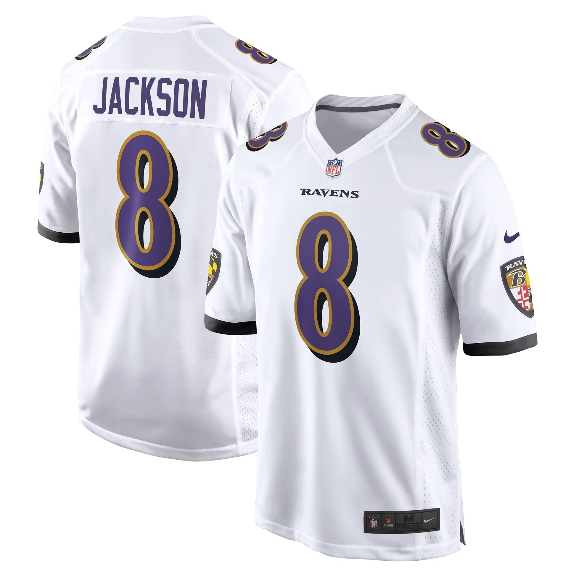 Baltimore Ravens Lamar Jackson White Game Jersey football jersey product view 1