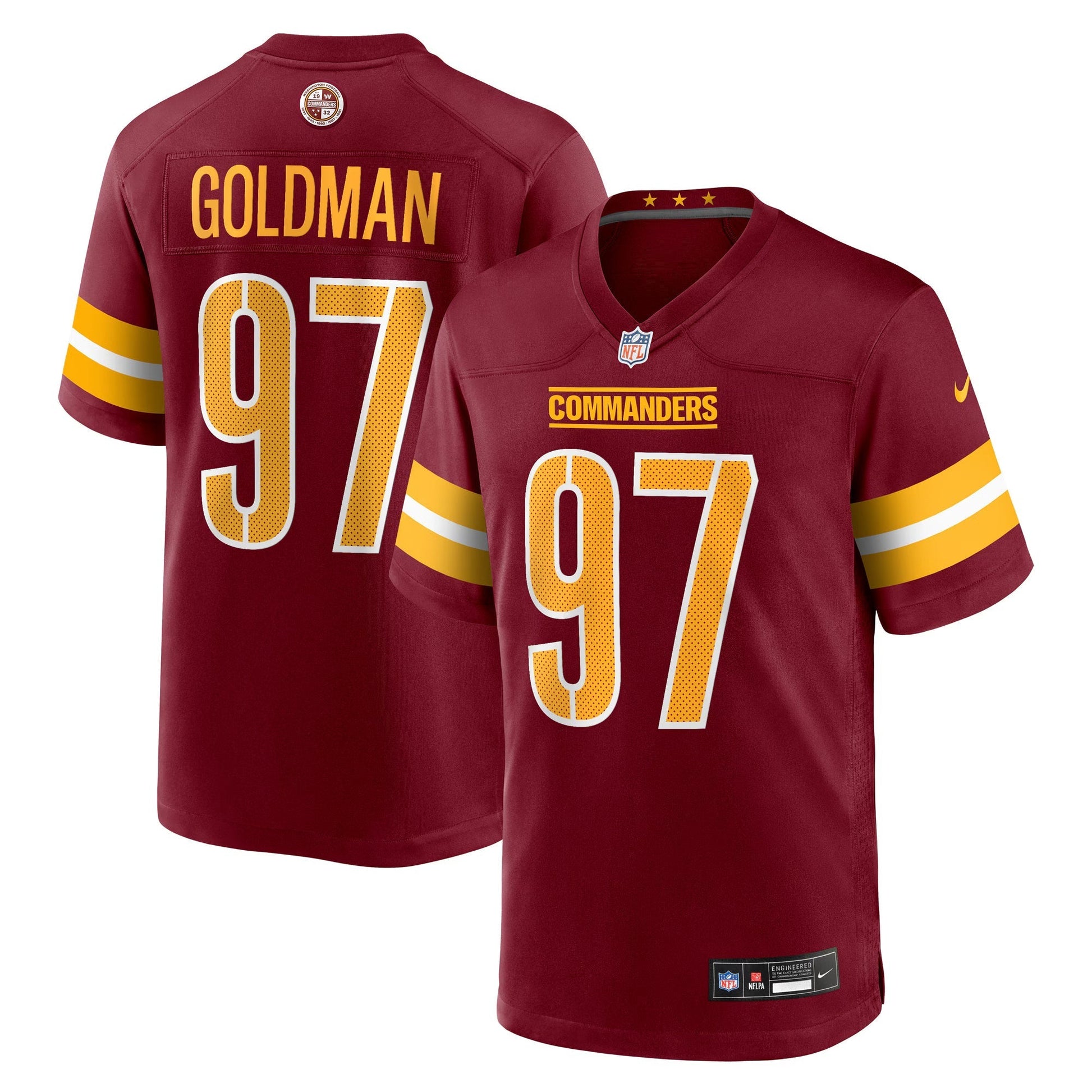Washington Commanders Eddie Goldman Burgundy Team Game Jersey football jersey product view 1