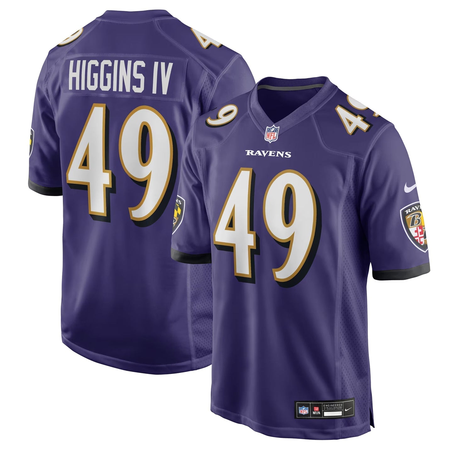 Baltimore Ravens Jay Higgins IV Purple Team Game Jersey football jersey product view 1