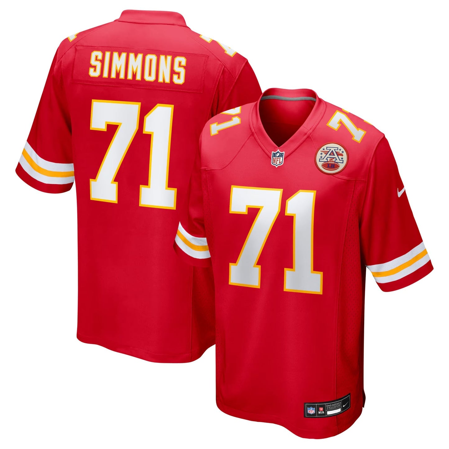 Kansas City Chiefs Josh Simmons Red 2025 NFL Draft First Round Pick Game Jersey football jersey product view 1
