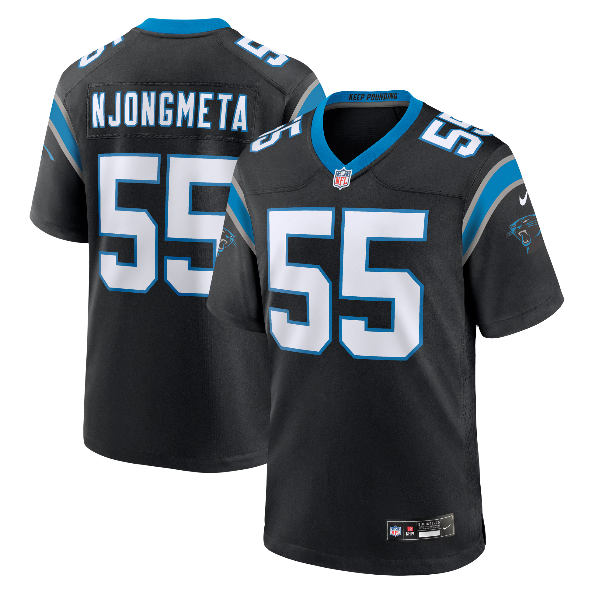 Carolina Panthers Maema Njongmeta Black Team Game Jersey football jersey product view 1