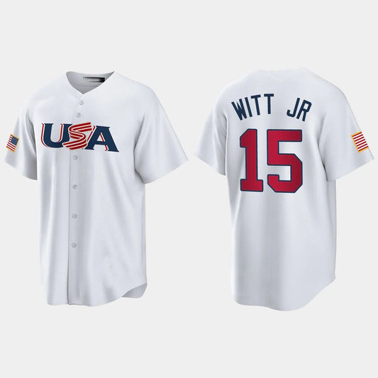 #15 BOBBY WITT JR. KANSAS CITY ROYALS 2023 WORLD BASEBALL CLASSIC USA REPLICA JERSEY ¨C WHITE Stitches Baseball Jerseys baseball jersey product view 1