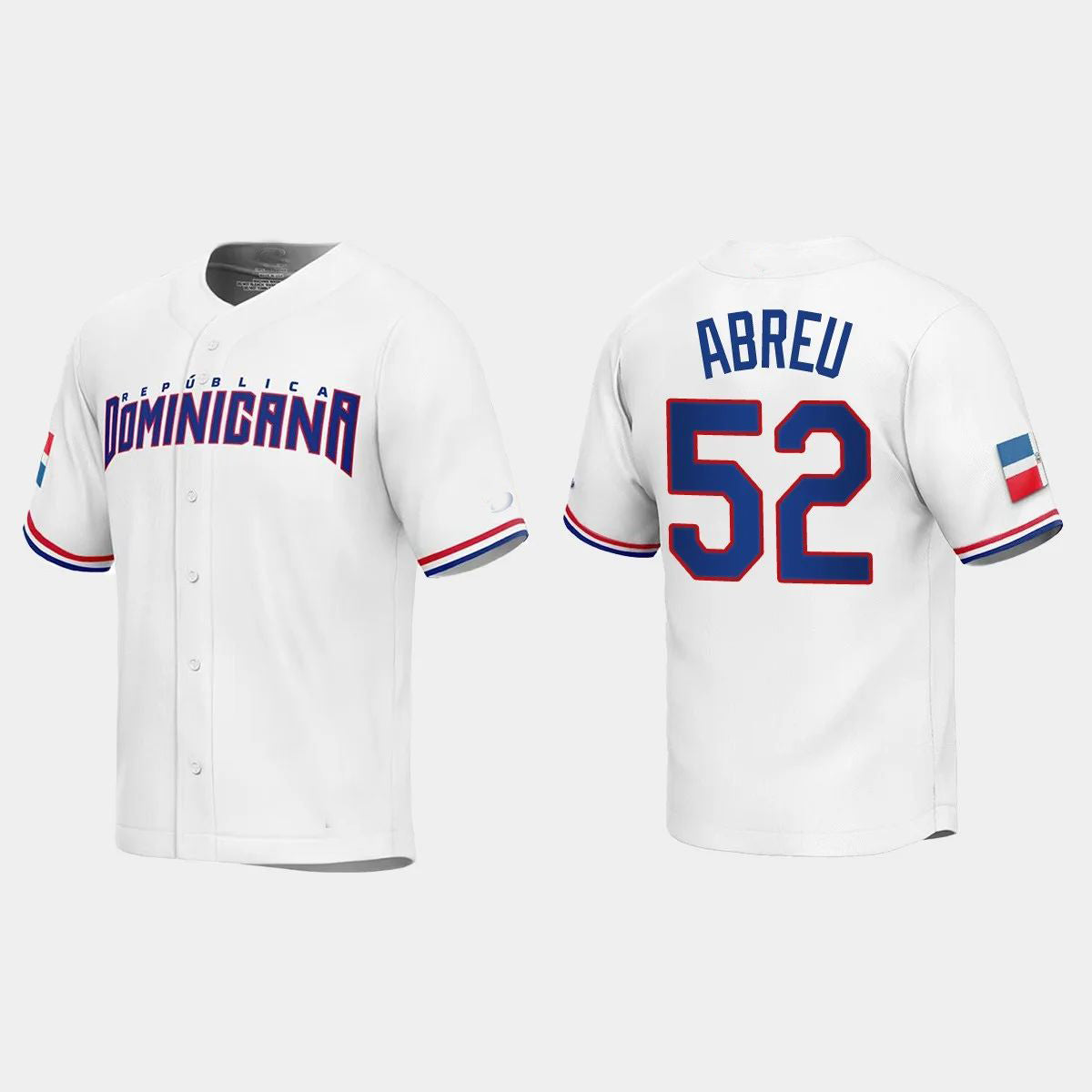 #52 BRYAN ABREU DOMINICAN REPUBLIC BASEBALL 2023 WORLD BASEBALL CLASSIC REPLICA JERSEY ¨C WHITE Stitches Baseball Jerseys baseball jersey product view 1