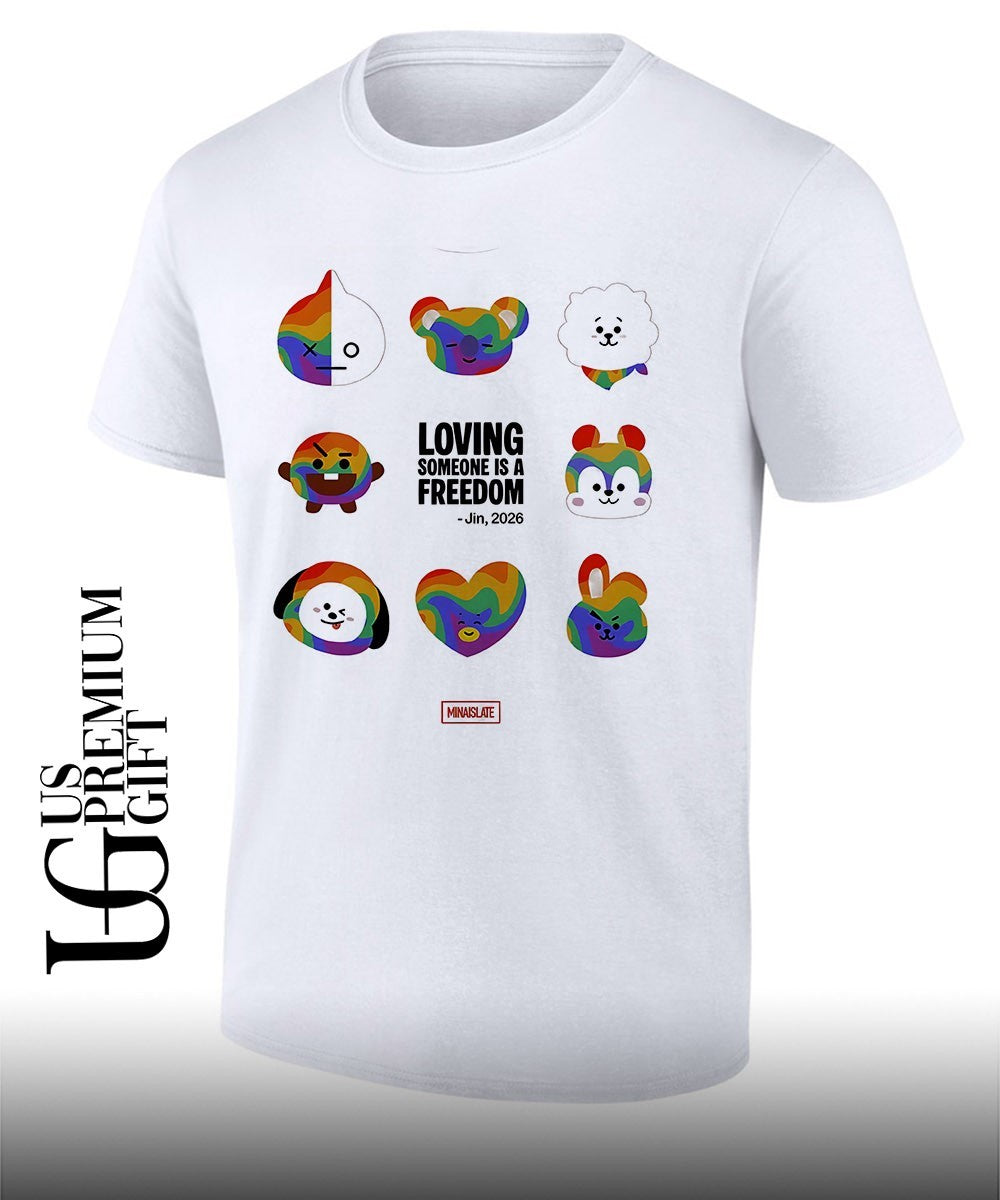 BT21 characters Loving Someone Is A Freedom Jin 2026 shirt Unisex T-shirt, Sweatshirt, Hoodie, Long Sleeve Tee - T-Shirt, Sweatshirt, Hoodie