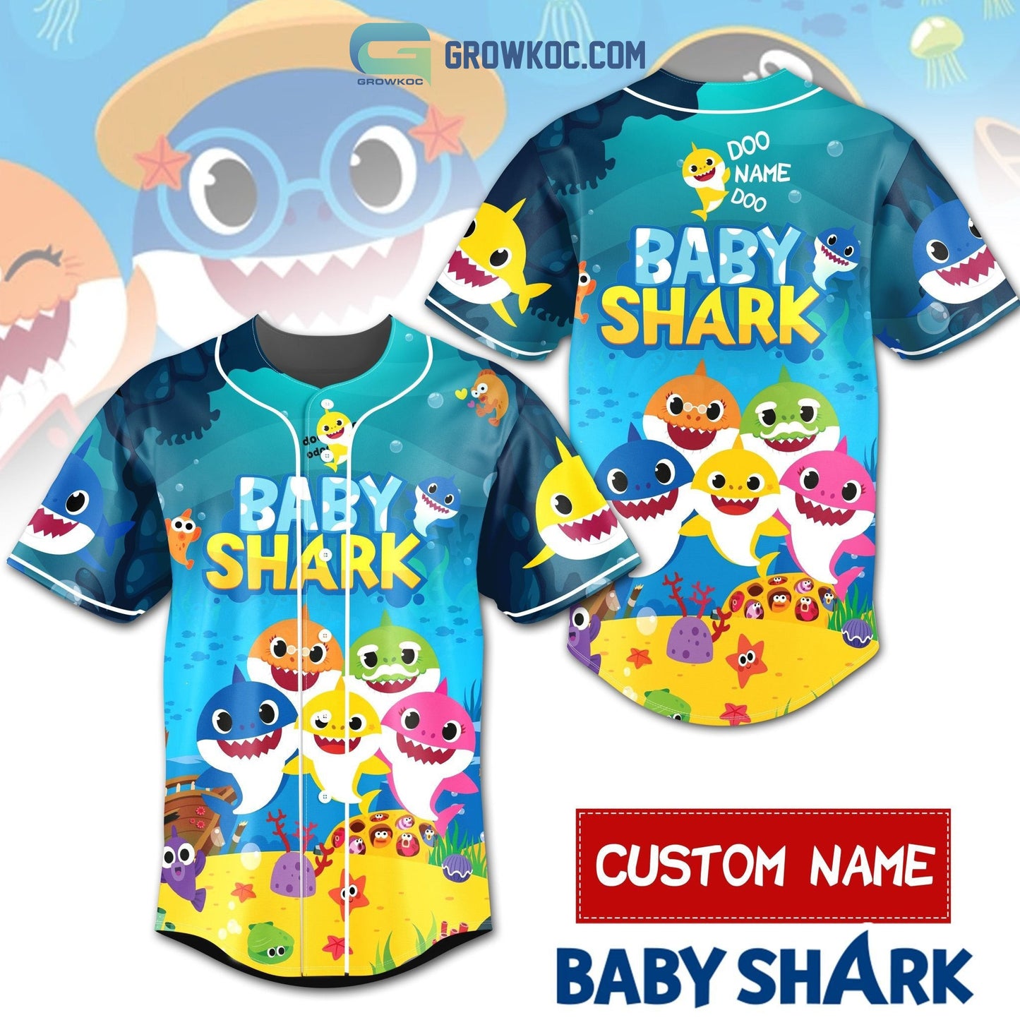 Baby Shark Doo Doo Personalized Baseball Jersey Unisex T-shirt, Sweatshirt, Hoodie, Long Sleeve Tee - T-Shirt, Sweatshirt, Hoodie