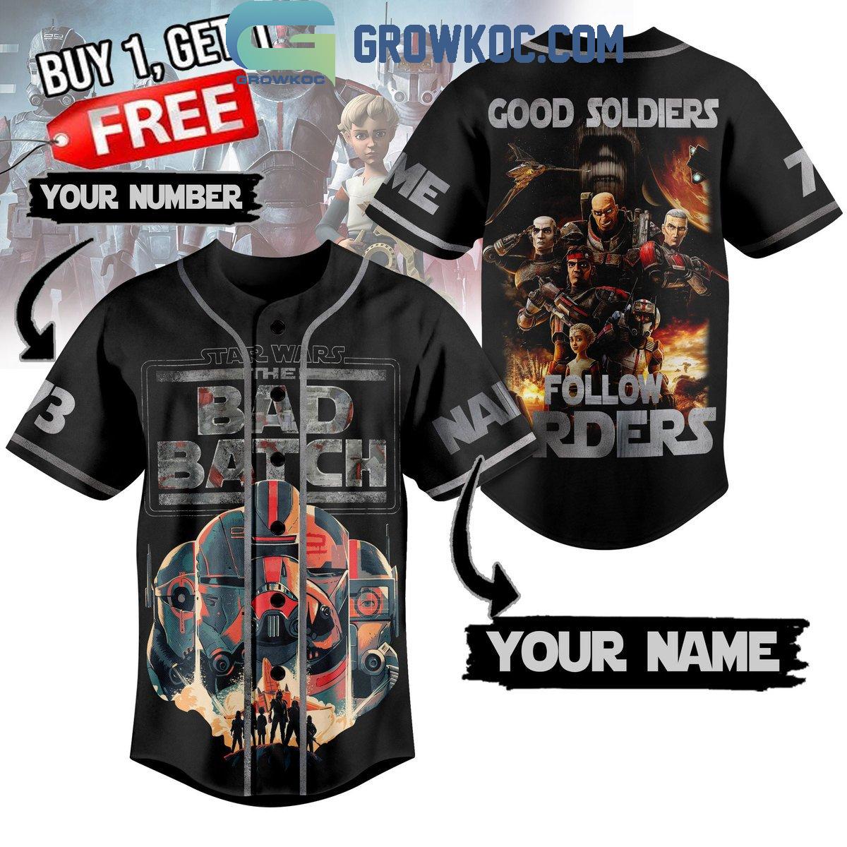 Bad Batch Stars Wars Good Soldiers Follow Orders Personalized Baseball Jersey Unisex T-shirt, Sweatshirt, Hoodie, Long Sleeve Tee - T-Shirt, Sweatshirt, Hoodie