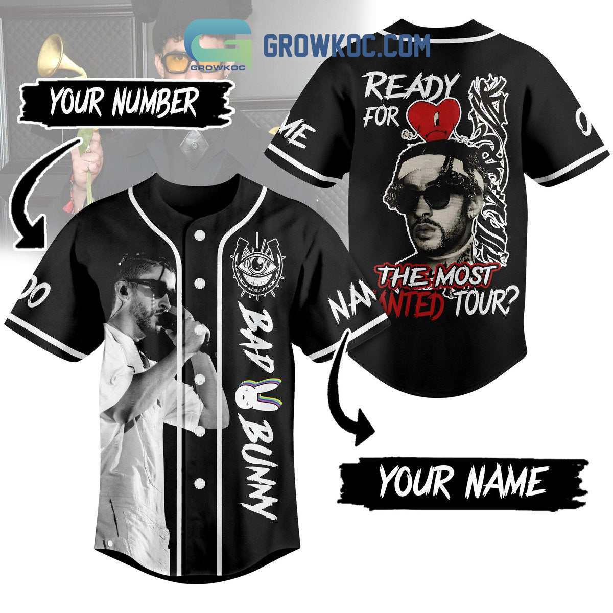 Bad Bunny Are You Ready For World Tour Love Personalized Baseball Jersey Unisex T-shirt, Sweatshirt, Hoodie, Long Sleeve Tee - T-Shirt, Sweatshirt, Hoodie