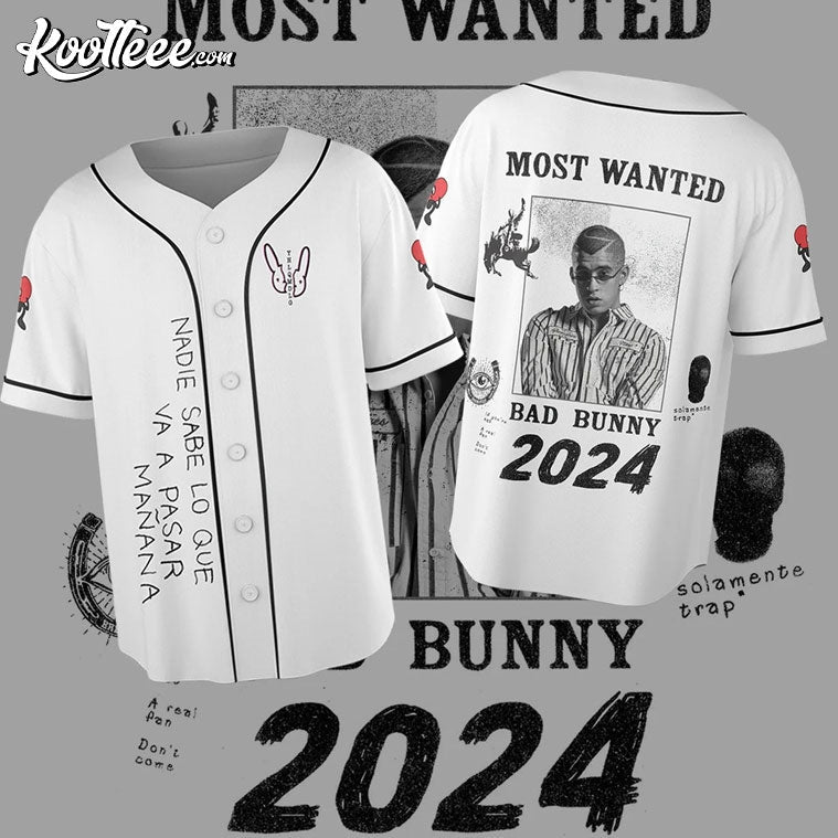 Bad Bunny Most Wanted Tour 2024 Baseball Jersey Unisex T-shirt, Sweatshirt, Hoodie, Long Sleeve Tee - T-Shirt, Sweatshirt, Hoodie