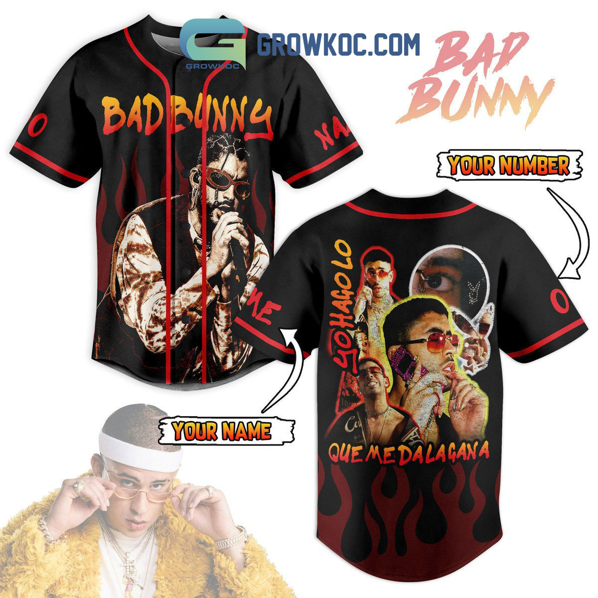 Bad Bunny Yohagolo Quemedalagana Personalized Baseball Jersey Unisex T-shirt, Sweatshirt, Hoodie, Long Sleeve Tee - T-Shirt, Sweatshirt, Hoodie