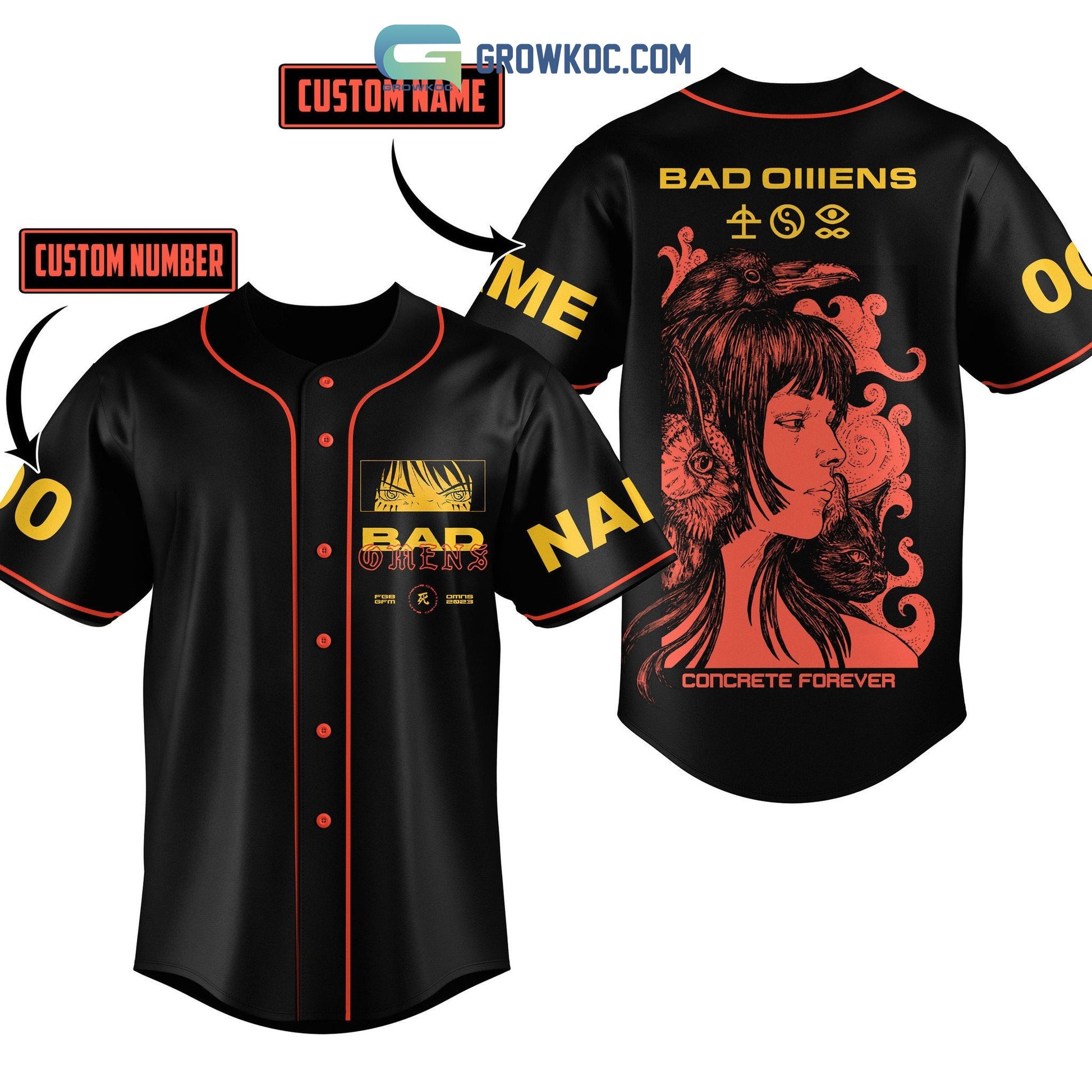 Bad Omens Concrete Forever Personalized Baseball Jersey Unisex T-shirt, Sweatshirt, Hoodie, Long Sleeve Tee - T-Shirt, Sweatshirt, Hoodie
