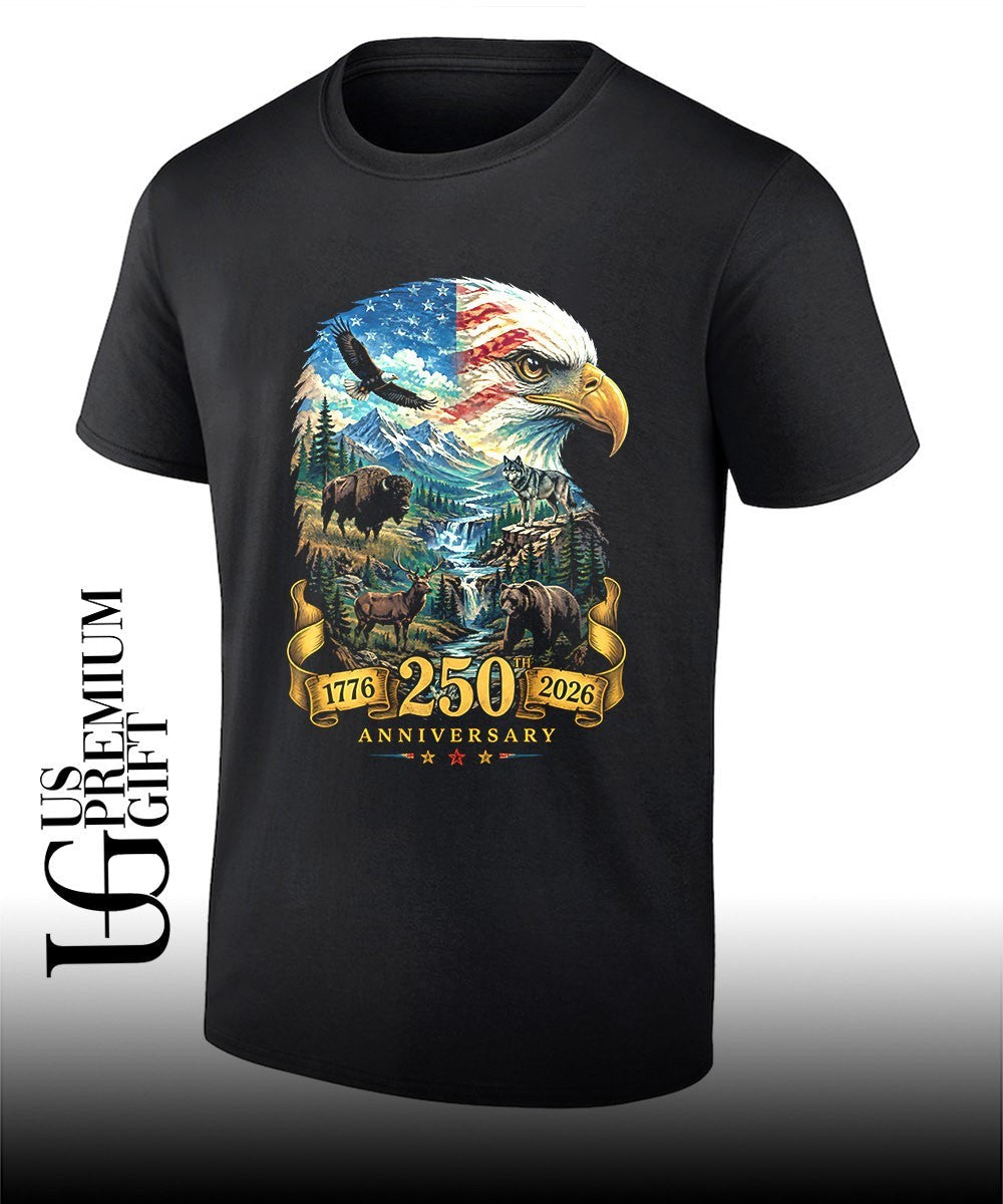 Bald Eagle American Bison Wolf Deer Bear 250th Anniversary 1776-2026 shirt Unisex T-shirt, Sweatshirt, Hoodie, Long Sleeve Tee - T-Shirt, Sweatshirt, Hoodie