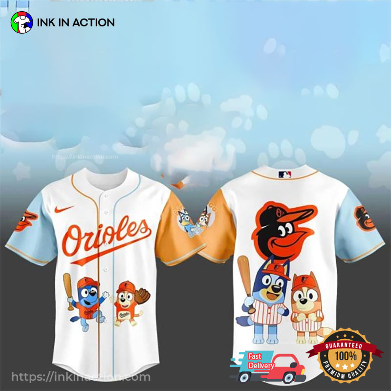 Baltimore Orioles Bluey And Bingo Baseball Jersey Unisex T-shirt, Sweatshirt, Hoodie, Long Sleeve Tee - T-Shirt, Sweatshirt, Hoodie
