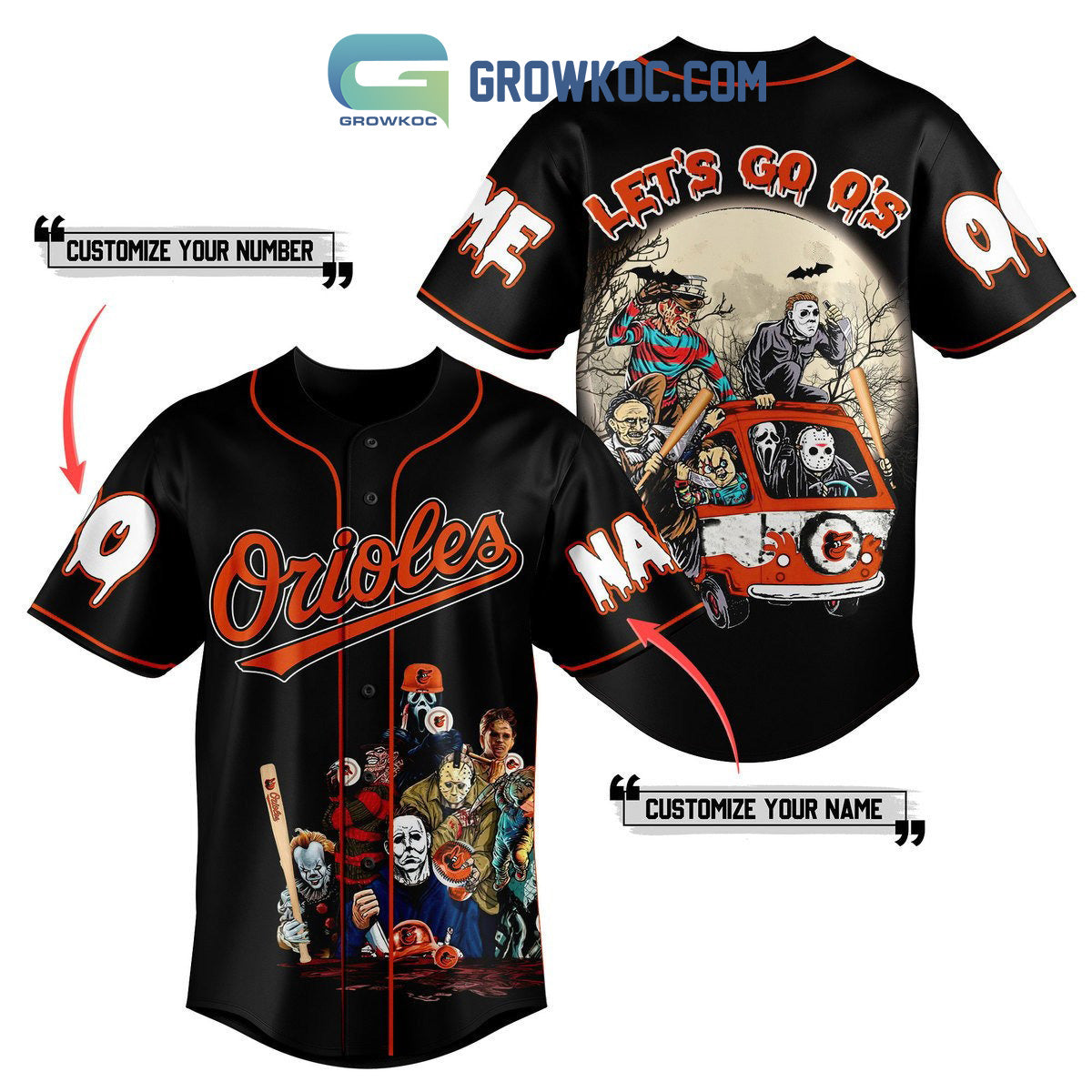 Baltimore Orioles Mix Horror Movies Halloween Let Go Os Personalized Baseball Jersey Unisex T-shirt, Sweatshirt, Hoodie, Long Sleeve Tee - T-Shirt, Sweatshirt, Hoodie
