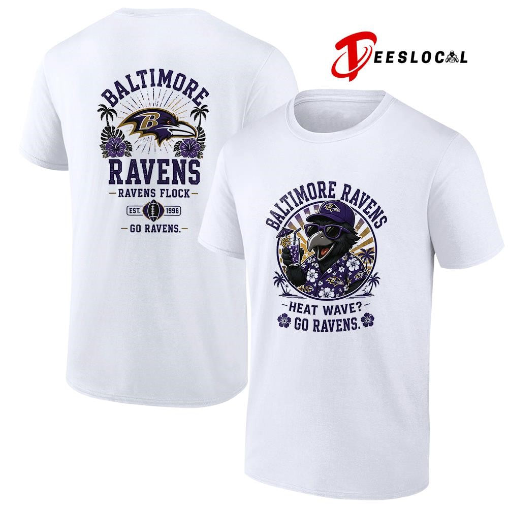 Baltimore Ravens heat wave beach vibes mascot shirt Unisex T-shirt, Sweatshirt, Hoodie, Long Sleeve Tee - T-Shirt, Sweatshirt, Hoodie