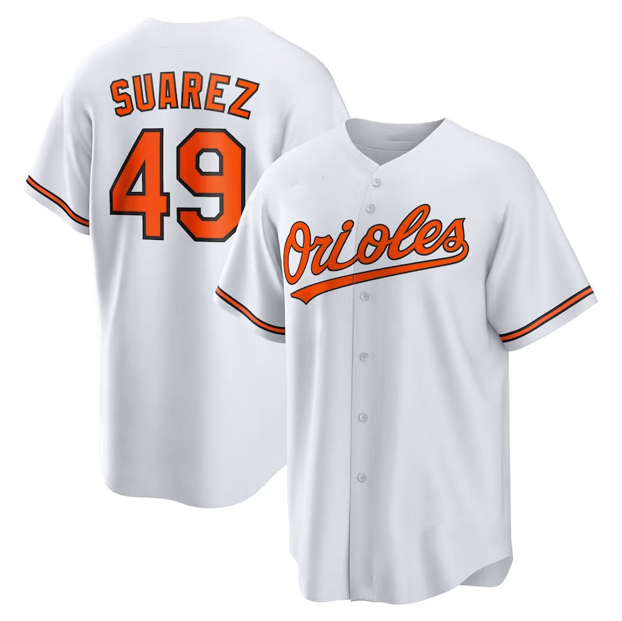 Baltimore Orioles #49 Albert Suarez Home Replica Jersey - White Stitched Baseball Jersey baseball jersey product view 1