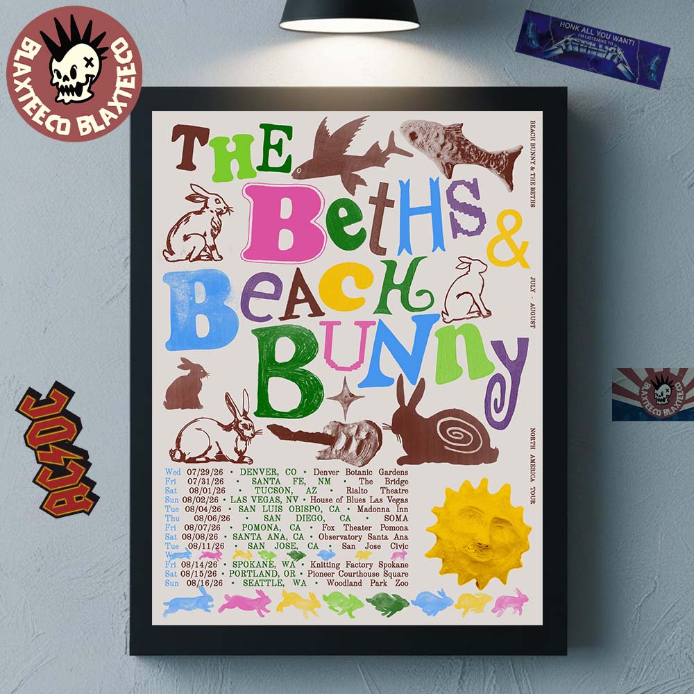 Beach Bunny X The Beths 2026 North America Tour Schedule Dates Home Decor Poster Canvas Unisex T-shirt, Sweatshirt, Hoodie, Long Sleeve Tee - T-Shirt, Sweatshirt, Hoodie