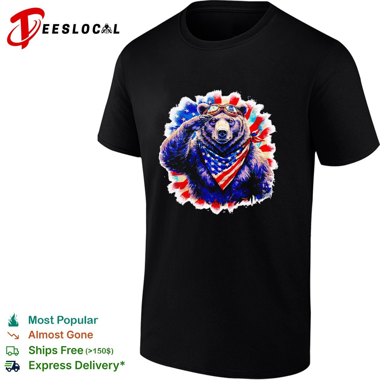 Bear saluting American flag bandana shirt Unisex T-shirt, Sweatshirt, Hoodie, Long Sleeve Tee - T-Shirt, Sweatshirt, Hoodie
